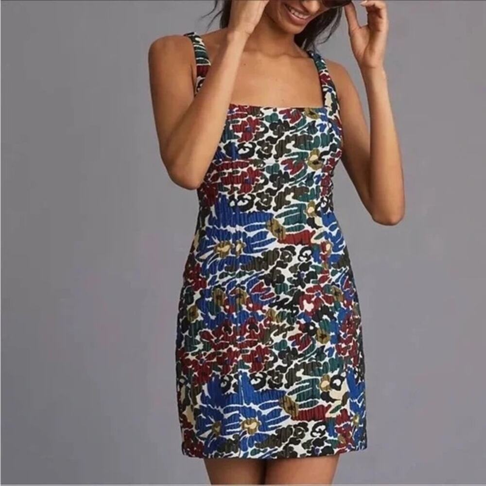 Maeve Anthropologie Jacquard Textured Sleeveless Square Neck Dress sz 2